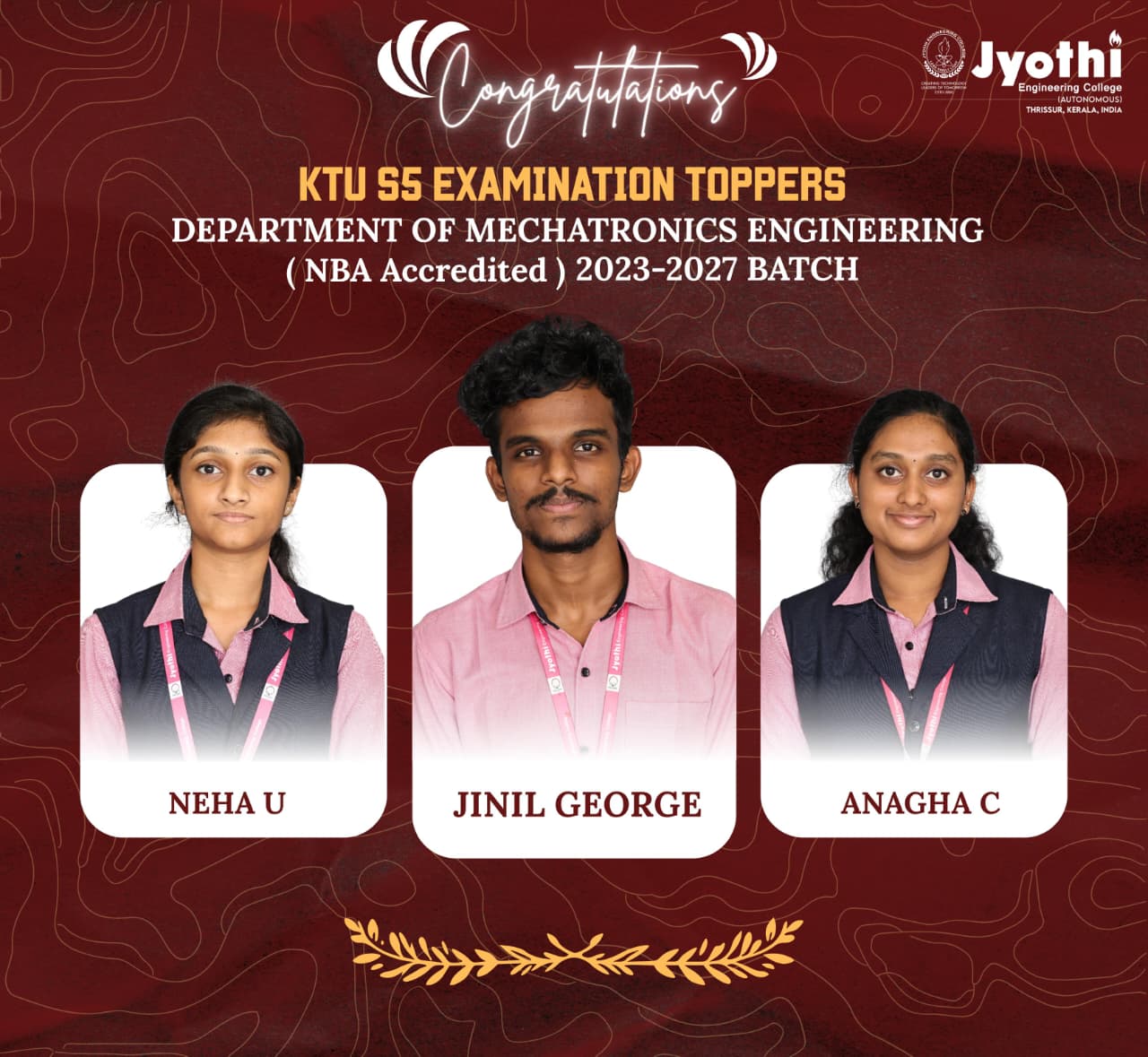 Celebrating Academic Excellence: S5 Examination Toppers (2023–2027 Batch)